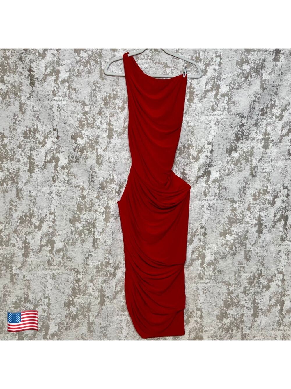 Norma Kamali Diana Ruched One Shoulder Gown in Red